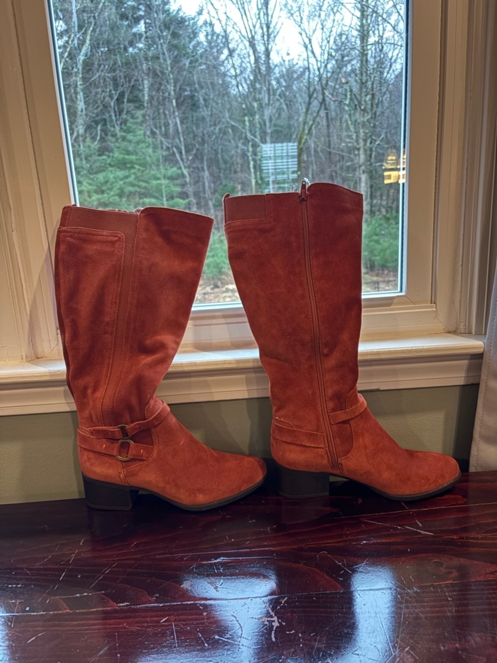Naturalizer Women's Rust Suede Knee Boots with Buckle Detail